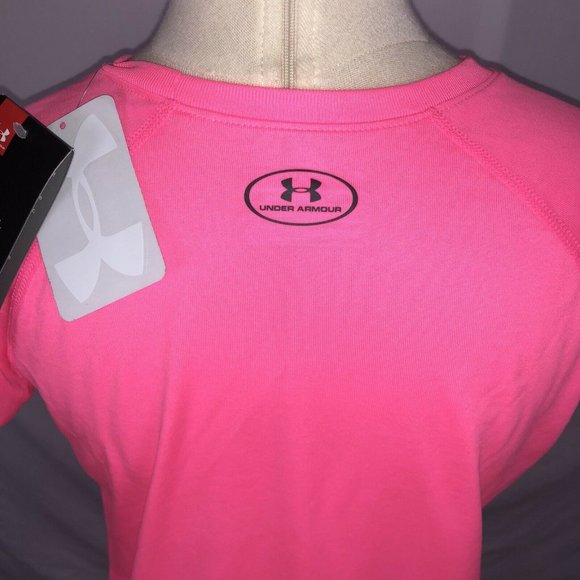 Girls YLG Under Armour HeatGear Pink Tee Shirt - Picture 4 of 6